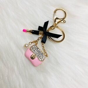 Mini Handbag Lipstick Bag Charm Keychain Keyring Purse Pendant Pink Gold